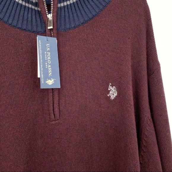 U.S. Polo Assn. Sweater 1/4 Zip Mock Neck Cotton Blend Merlot Sz 2XL NWT - Picture 3 of 9